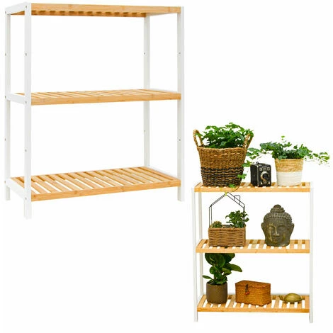 DUNEDESIGN Étagère Bambou - 69x60x26 Meuble Bois Salle De Bain Cuisine Rangement Chaussures - Weiss 3 DUNEDESIGN Étagère Bambou - 69x60x26 Meuble Bois Salle De Bain Cuisine Rangement Chaussures - Weiss