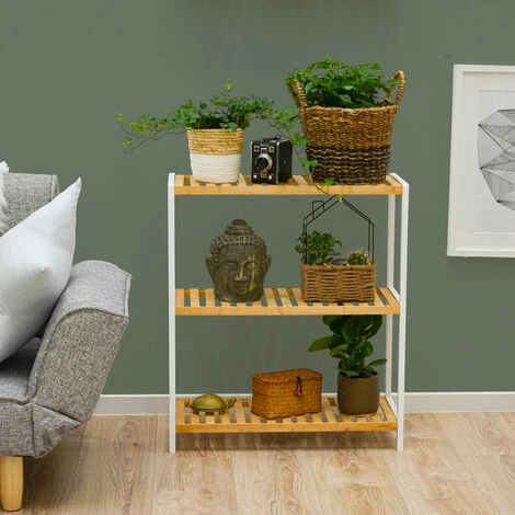 DUNEDESIGN Étagère Bambou - 69x60x26 Meuble Bois Salle De Bain Cuisine Rangement Chaussures - Weiss 4 DUNEDESIGN Étagère Bambou - 69x60x26 Meuble Bois Salle De Bain Cuisine Rangement Chaussures - Weiss – Image 2