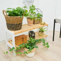 DUNEDESIGN Étagère Bambou - 70x33x26 Meuble Bois Salle De Bain Cuisine Rangement Chaussures - Weiss -Pas Cher SILEX Magasin 42735490 3