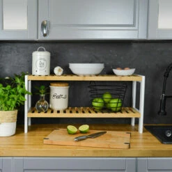 DUNEDESIGN Étagère Bambou - 70x33x26 Meuble Bois Salle De Bain Cuisine Rangement Chaussures - Weiss -Pas Cher SILEX Magasin 42735490 5