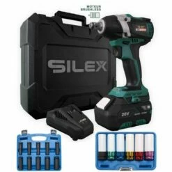 Clé à Chocs 20V Sans Fil Silex® 20V Moteur Brushless - Batterie 6.0Ah + 6 Douilles Pour Jantes + 10 Douilles à Choc