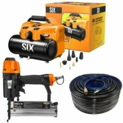 SILEX Compresseur Portatif 6L - 40V SLX® +2 Batteries Lithium 4 Ah + Cloueur Pneumatique SLX 18 GA + Tuyau 5M