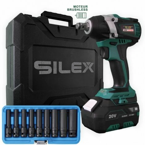 Clé à Chocs 20V Sans Fil Silex® 20V Moteur Brushless (1 X 6.0Ah Batterie Lithium SLX ) + 9 Douilles à Choc 3 Clé à Chocs 20V Sans Fil Silex® 20V Moteur Brushless (1 X 6.0Ah Batterie Lithium SLX ) + 9 Douilles à Choc
