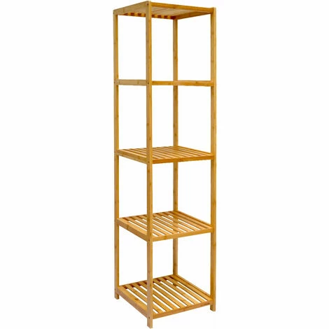 DuneDesign Étagère En Bois 38x39,5x162,5cm 5 Tablettes Superposées Lattes En Bambou Meuble à Rayonnages De Salle De Bain - Braun -Pas Cher SILEX Magasin 49704371 1