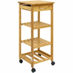 DUNEDESIGN Desserte à Roulette 37x37x85 Meuble Servant De Cuisine Bois De Bambou - Holzfarben