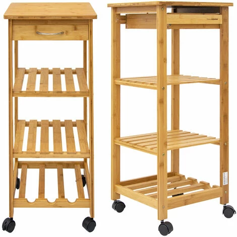 DUNEDESIGN Desserte à Roulette 37x37x85 Meuble Servant De Cuisine Bois De Bambou - Holzfarben 4 DUNEDESIGN Desserte à Roulette 37x37x85 Meuble Servant De Cuisine Bois De Bambou - Holzfarben – Image 2