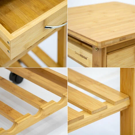 DUNEDESIGN Desserte à Roulette 37x37x85 Meuble Servant De Cuisine Bois De Bambou - Holzfarben 6 DUNEDESIGN Desserte à Roulette 37x37x85 Meuble Servant De Cuisine Bois De Bambou - Holzfarben – Image 4