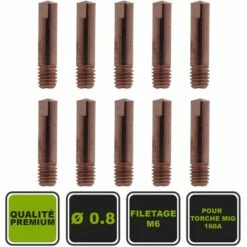 SILEX Lot De 10 Tubes De Contact Pour Torches MIG 160A ø 0.8 / M6x25