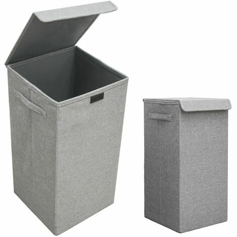 DUNEDESIGN 50L Panier à Linge Sale Avec Couvercle - 30x30x60 Bac De Rangement Pliable Gris - Grau 3 DUNEDESIGN 50L Panier à Linge Sale Avec Couvercle - 30x30x60 Bac De Rangement Pliable Gris - Grau