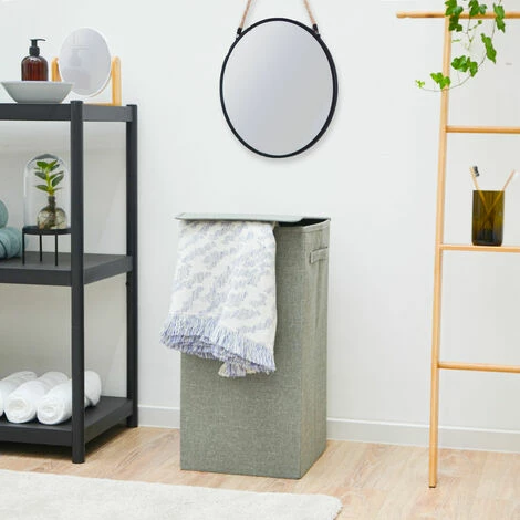 DUNEDESIGN 50L Panier à Linge Sale Avec Couvercle - 30x30x60 Bac De Rangement Pliable Gris - Grau 4 DUNEDESIGN 50L Panier à Linge Sale Avec Couvercle - 30x30x60 Bac De Rangement Pliable Gris - Grau – Image 2