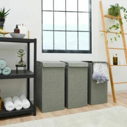 DUNEDESIGN 50L Panier à Linge Sale Avec Couvercle - 30x30x60 Bac De Rangement Pliable Gris - Grau 9 DUNEDESIGN 50L Panier à Linge Sale Avec Couvercle - 30x30x60 Bac De Rangement Pliable Gris - Grau -Pas Cher SILEX Magasin 59197513 3