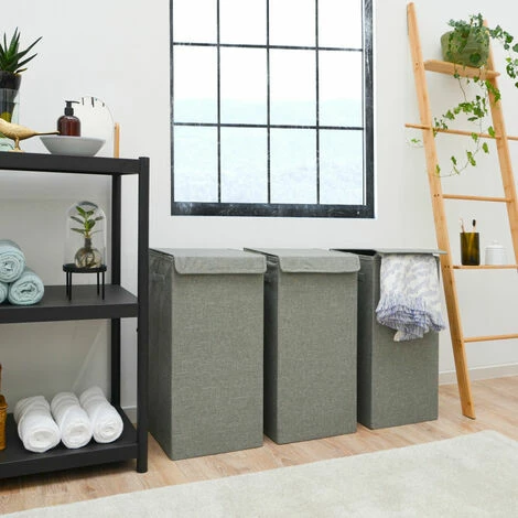 DUNEDESIGN 50L Panier à Linge Sale Avec Couvercle - 30x30x60 Bac De Rangement Pliable Gris - Grau 5 DUNEDESIGN 50L Panier à Linge Sale Avec Couvercle - 30x30x60 Bac De Rangement Pliable Gris - Grau – Image 3