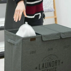 DUNEDESIGN Panier A Linge 3 Compartiment - 84L Trieur De Linge Avec Couvercle - Bac A Linge - Grau -Pas Cher SILEX Magasin 59197743 5