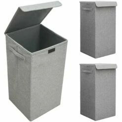 DUNEDESIGN Lot De 2 : 50L Panier à Linge Sale Avec Couvercle - 30x30x60 Bac De Rangement XL - Grau