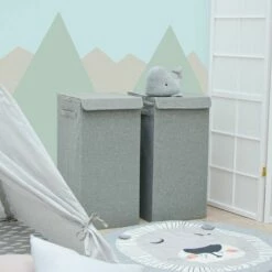 DUNEDESIGN Lot De 2 : 50L Panier à Linge Sale Avec Couvercle - 30x30x60 Bac De Rangement XL - Grau -Pas Cher SILEX Magasin 65180644 3