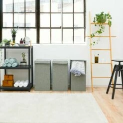 DUNEDESIGN Lot De 3 : 50L Panier à Linge Sale Avec Couvercle - 30x30x60 Bac De Rangement XL - Grau -Pas Cher SILEX Magasin 65180645 3