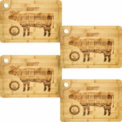 DUNEDESIGN Set De 4 Planches à Steak En Bambou - Bois Massif - 33x23cm Avec Rigole Pour Jus - Braun