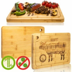 DUNEDESIGN Set De 4 Planches à Steak En Bambou - Bois Massif - 33x23cm Avec Rigole Pour Jus - Braun -Pas Cher SILEX Magasin 65390230 5