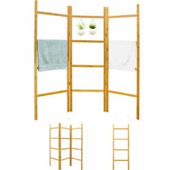 DUNEDESIGN Echelle Bambou Salle De Bain - 180x180 Porte-Serviettes Sur Pied Etagere Echelle - Braun