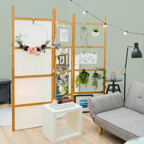 DUNEDESIGN Paravent Interieur 3 Panneaux à Remplir 180x180 Brise Vue Mobile Étagère Plantes - Braun 4 DUNEDESIGN Paravent Interieur 3 Panneaux à Remplir 180x180 Brise Vue Mobile Étagère Plantes - Braun – Image 2