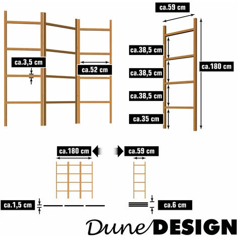 DUNEDESIGN Paravent Interieur 3 Panneaux à Remplir 180x180 Brise Vue Mobile Étagère Plantes - Braun 7 DUNEDESIGN Paravent Interieur 3 Panneaux à Remplir 180x180 Brise Vue Mobile Étagère Plantes - Braun – Image 5