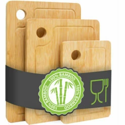 DUNEDESIGN Set De 3 Planche à Découper En Bambou - 33x22cm Planche En Bois - Rainure à Jus - Braun